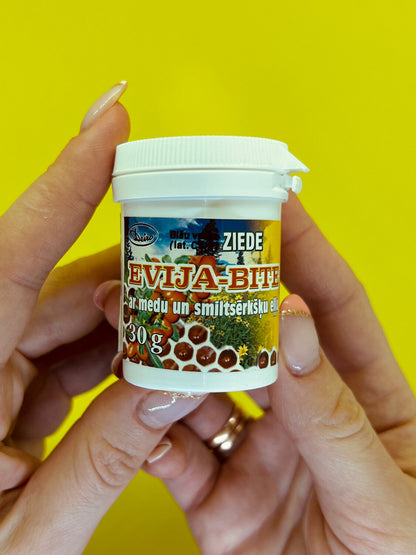 Bišu vaska ziede "Evija-Bite" ar medu un smiltsērkšķu eļļu